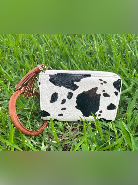 Handbags - Faux Leather Cow Print Wristlet